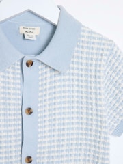 River Island Blue Boys Textured Revere Knit 100% Cotton Polo Shirt - Image 4 of 4