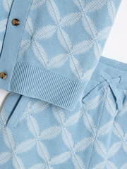 River Island Light Blue Regular Fit Boys Geo Revere 100% Cotton Polo Shorts Set - Image 3 of 5