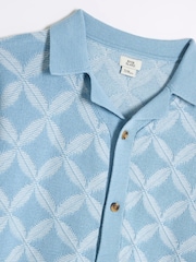 River Island Light Blue Regular Fit Boys Geo Revere 100% Cotton Polo Shorts Set - Image 4 of 5