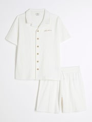 River Island White Boys Textured Revere Shirt Set - Image 1 of 4