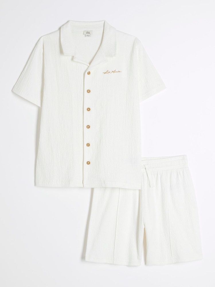 River Island White Boys Textured Revere Shirt Set - Image 1 of 4