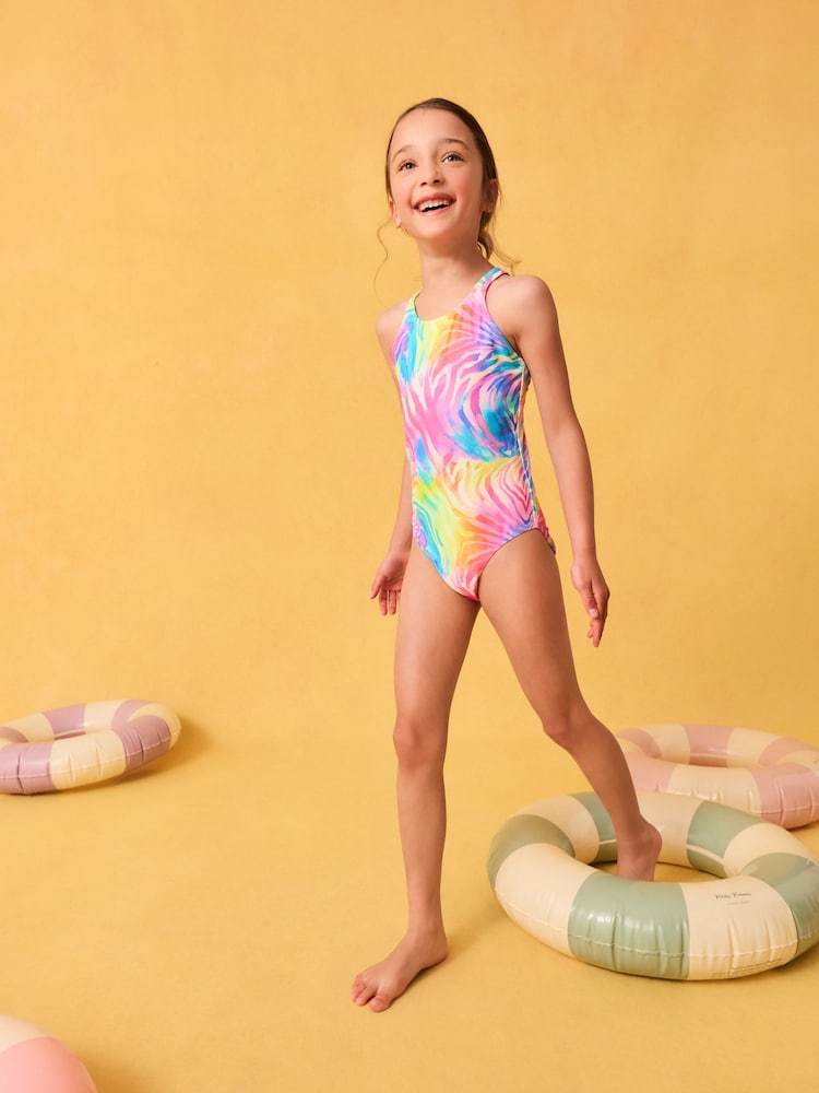 Rainbow Zebra Double Strap Swimsuit (3-16yrs) - Image 1 of 3