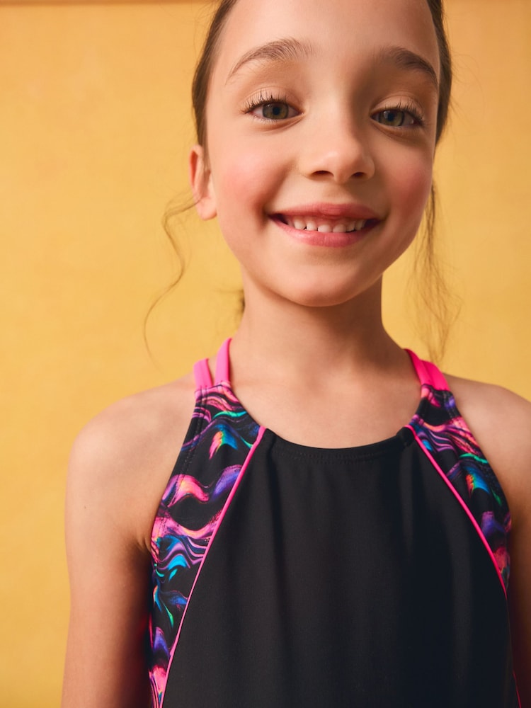 Black/Pink Double Strap Swimsuit (3-16yrs) - Image 2 of 8