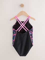 Black/Pink Double Strap Swimsuit (3-16yrs) - Image 5 of 8