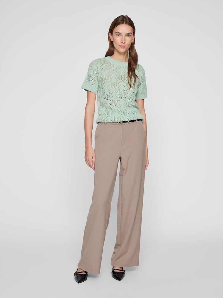 VILA Green Knitted Short Sleeve Top - Image 1 of 7