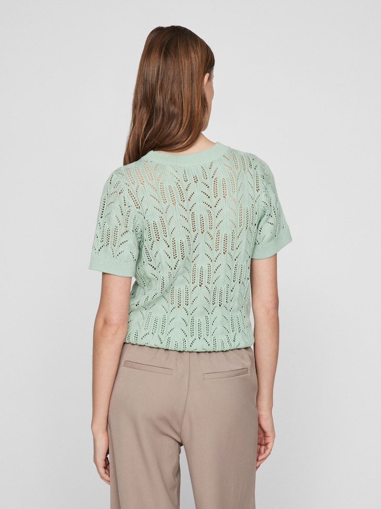VILA Green Knitted Short Sleeve Top - Image 2 of 7
