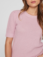 VILA Pink Knitted Short Puff Sleeve Top - Image 3 of 6