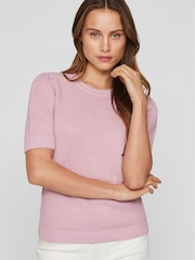 VILA Pink Knitted Short Puff Sleeve Top - Image 4 of 6