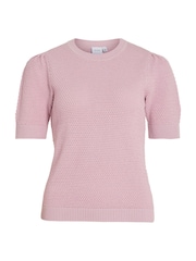 VILA Pink Knitted Short Puff Sleeve Top - Image 6 of 6