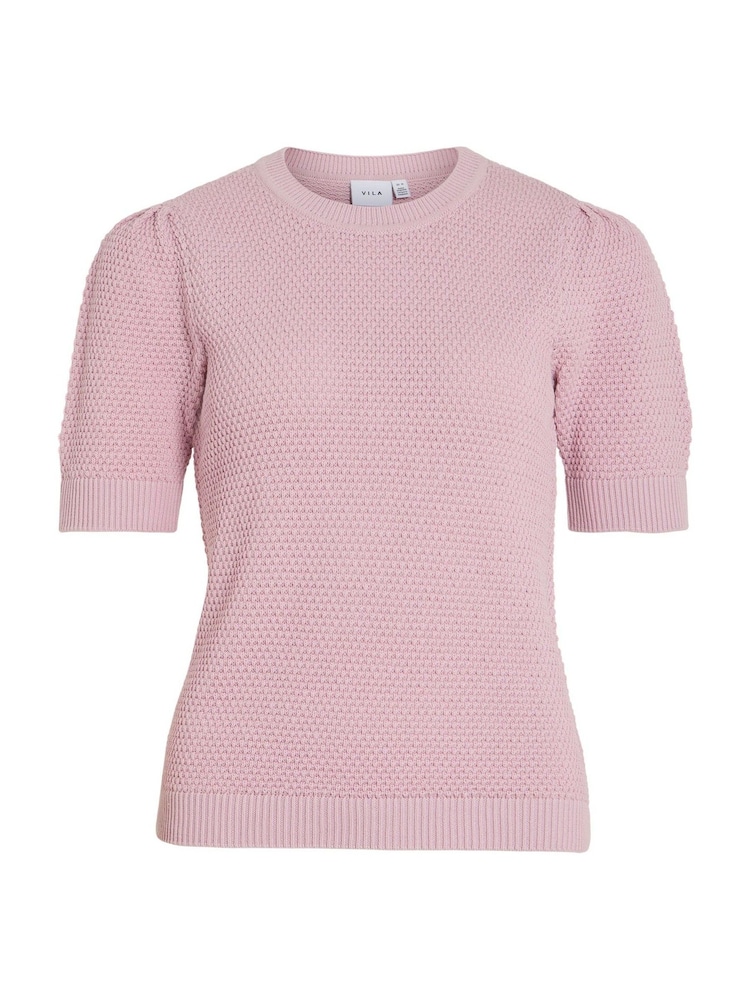 VILA Pink Knitted Short Puff Sleeve Top - Image 6 of 6