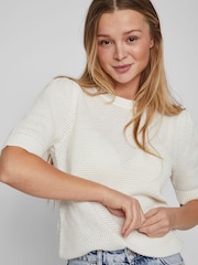 VILA White Knitted Short Puff Sleeve Top - Image 1 of 6