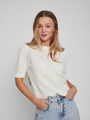 VILA White Knitted Short Puff Sleeve Top - Image 2 of 6