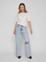 VILA White Knitted Short Puff Sleeve Top - Image 4 of 6