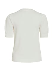 VILA White Knitted Short Puff Sleeve Top - Image 6 of 6