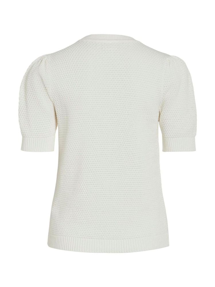 VILA White Knitted Short Puff Sleeve Top - Image 6 of 6