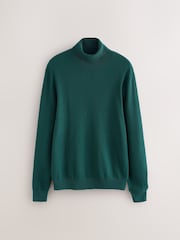 Teal Blue Slim Fit Herringbone Texture Roll Neck Jumper - Image 8 of 9