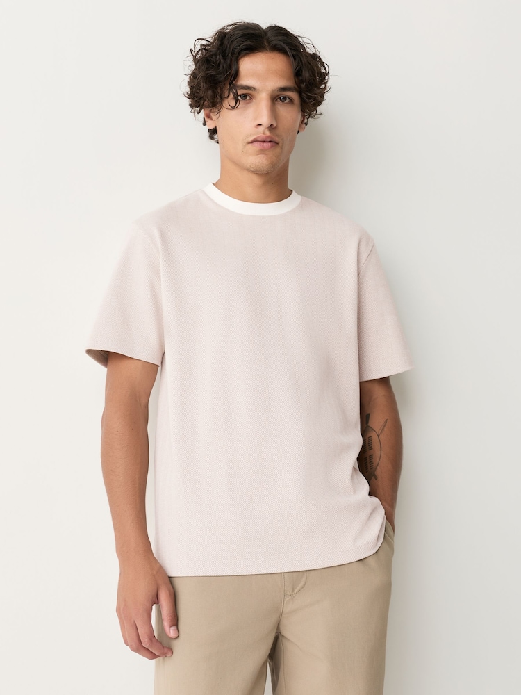 Neutral Herringbone Brushed Patterned T-Shirt - Image 1 of 8