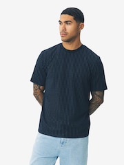 Navy Pin Stripe Brushed Patterned T-Shirt - Image 1 of 7
