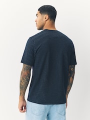 Navy Pin Stripe Brushed Patterned T-Shirt - Image 2 of 7