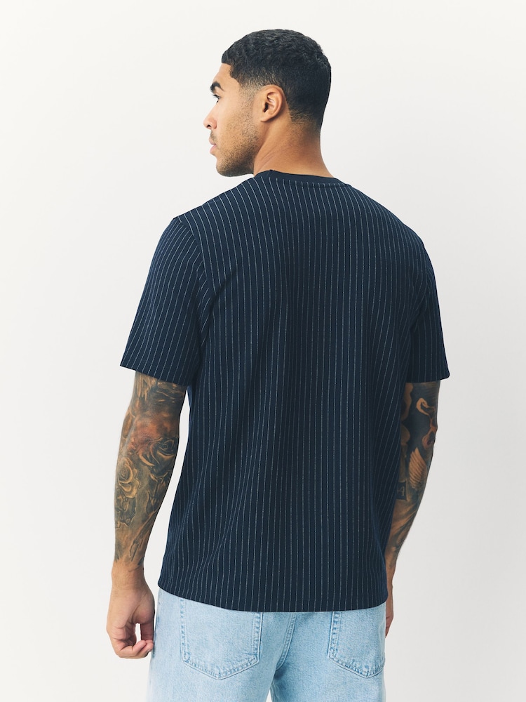 Navy Pin Stripe Brushed Patterned T-Shirt - Image 2 of 7