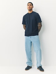 Navy Pin Stripe Brushed Patterned T-Shirt - Image 3 of 7