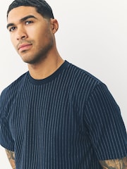 Navy Pin Stripe Brushed Patterned T-Shirt - Image 4 of 7
