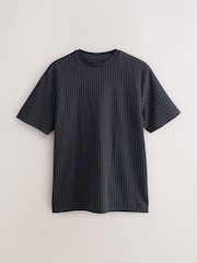 Navy Pin Stripe Brushed Patterned T-Shirt - Image 5 of 7