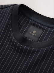 Navy Pin Stripe Brushed Patterned T-Shirt - Image 6 of 7