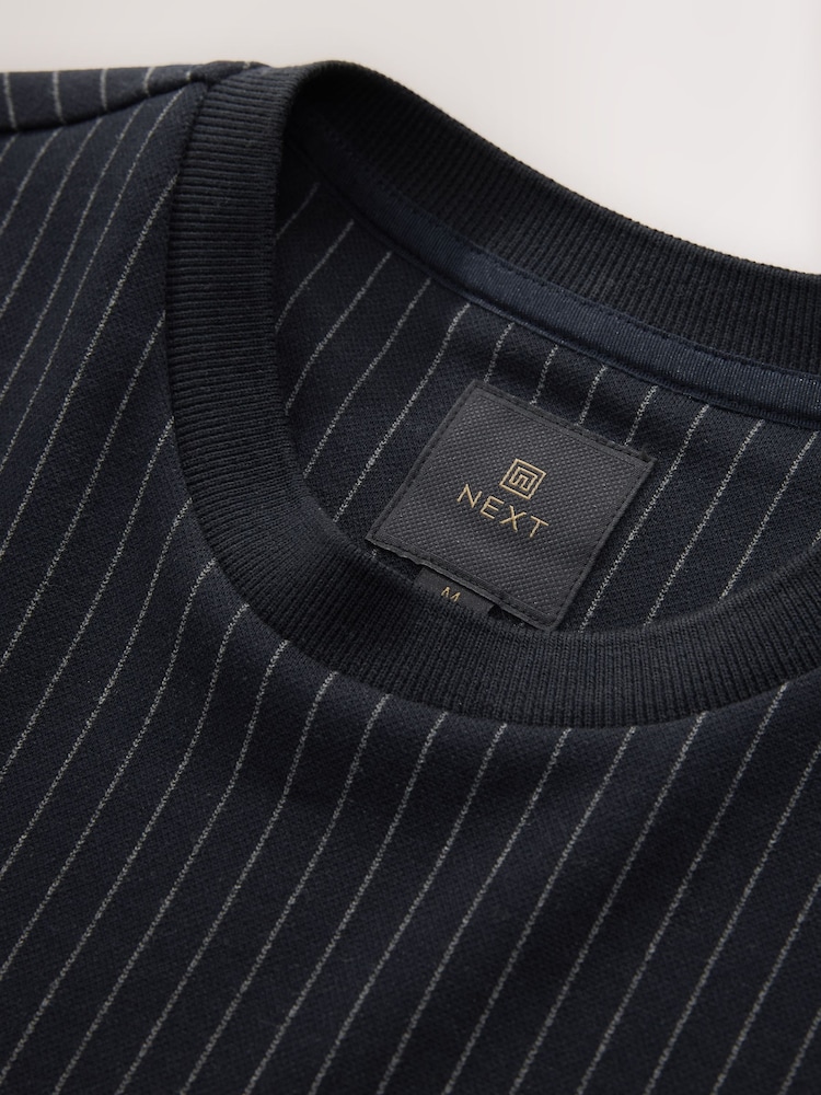Navy Pin Stripe Brushed Patterned T-Shirt - Image 7 of 7 Navy Pin Stripe Brushed Patterned T-Shirt - Image 7 of 7