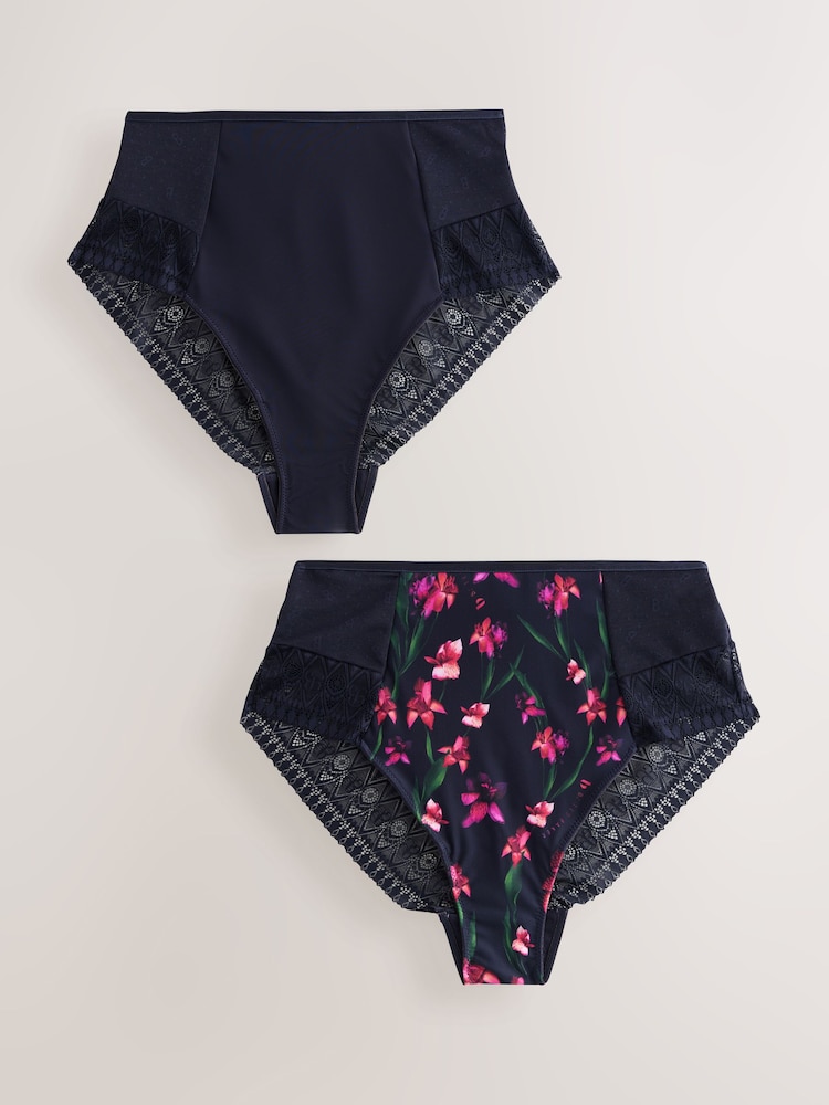 B by Ted Baker Navy Floral High Waist Briefs 2 Pack - Image 1 of 11