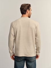 Neutral Stripe Long Sleeve Grandad Collar 100% Cotton T-Shirt - Image 3 of 8
