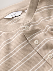 Neutral Stripe Long Sleeve Grandad Collar 100% Cotton T-Shirt - Image 7 of 8
