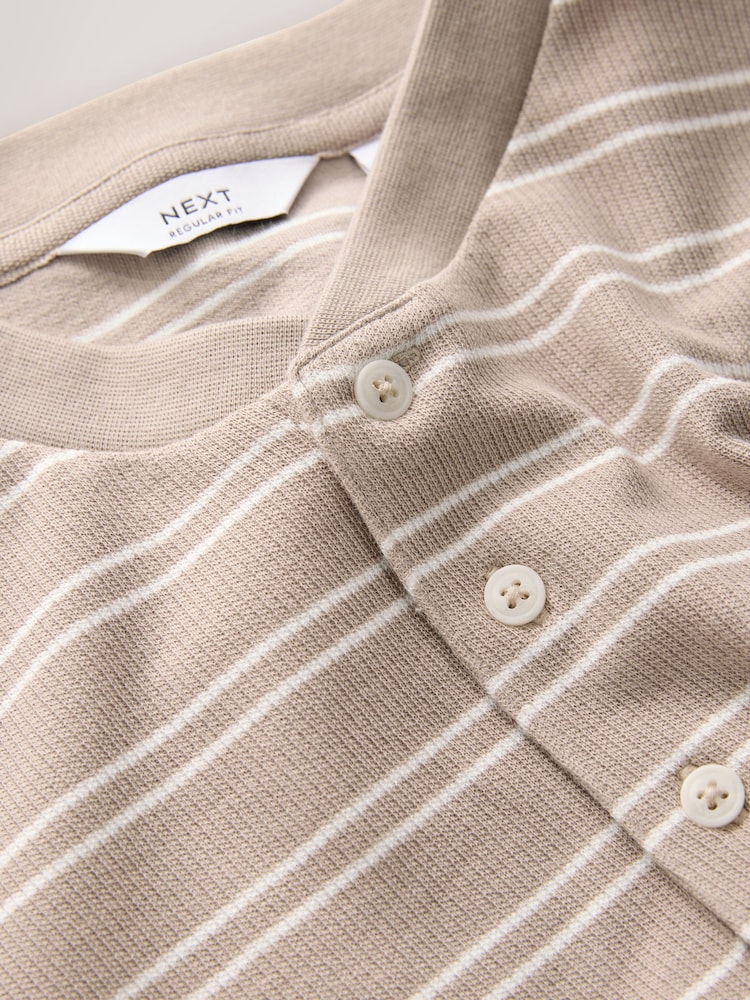Neutral Stripe Long Sleeve Grandad Collar 100% Cotton T-Shirt - Image 7 of 7 Neutral Stripe Long Sleeve Grandad Collar 100% Cotton T-Shirt - Image 7 of 7