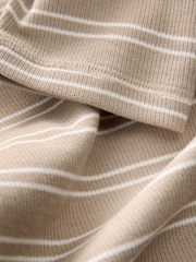 Neutral Stripe Long Sleeve Grandad Collar 100% Cotton T-Shirt - Image 8 of 8