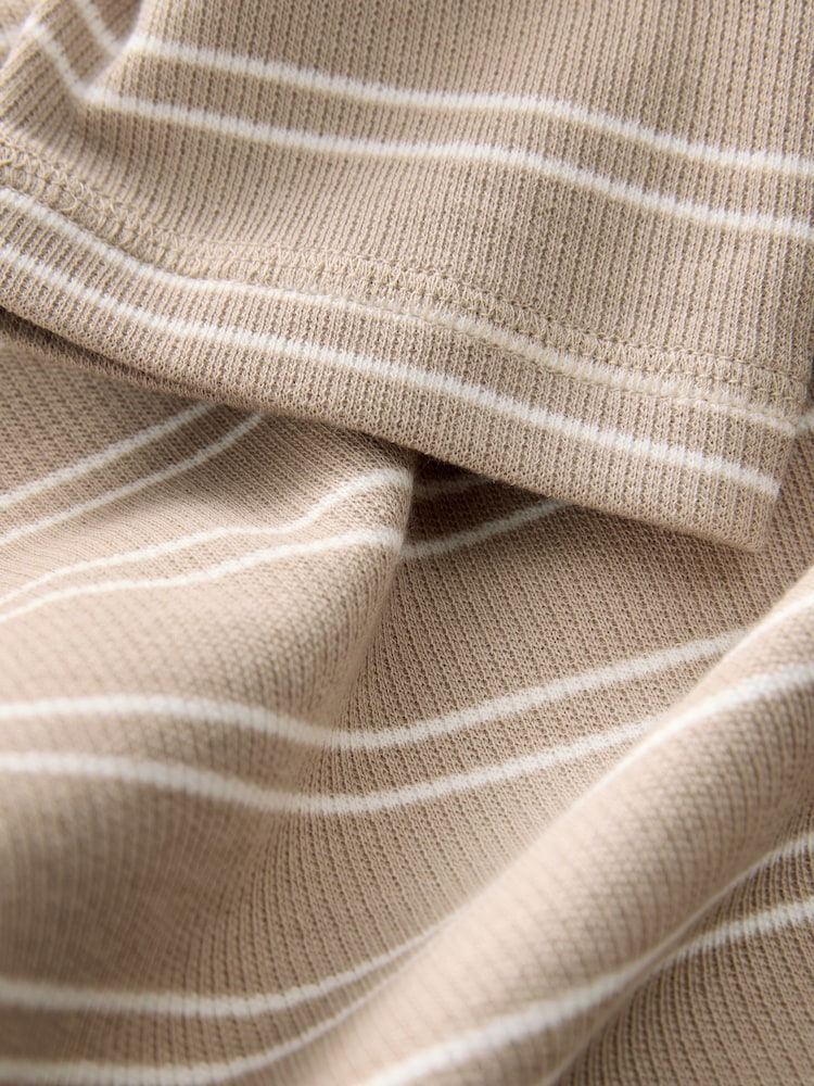Neutral Stripe Long Sleeve Grandad Collar 100% Cotton T-Shirt - Image 8 of 8