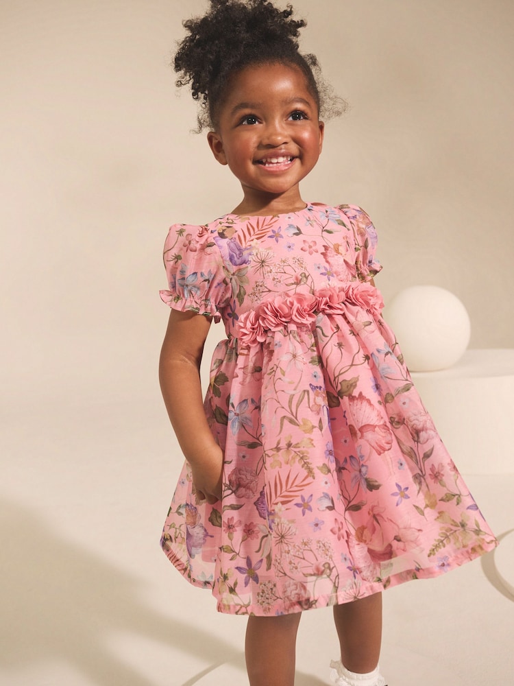 Pink Fairy Flower Print Corsage Dress (3mths-8yrs) - Image 1 of 6 Pink Fairy Flower Print Corsage Dress (3mths-8yrs) - Image 1 of 6