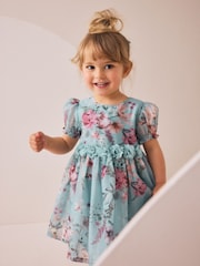 Blue Girl Flower Print Corsage Dress (3mths-8yrs) - Image 2 of 9