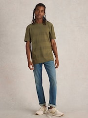 White Stuff Green Stirling Textured Short Sleeve 100% Cotton T-Shirt - Image 1 of 6