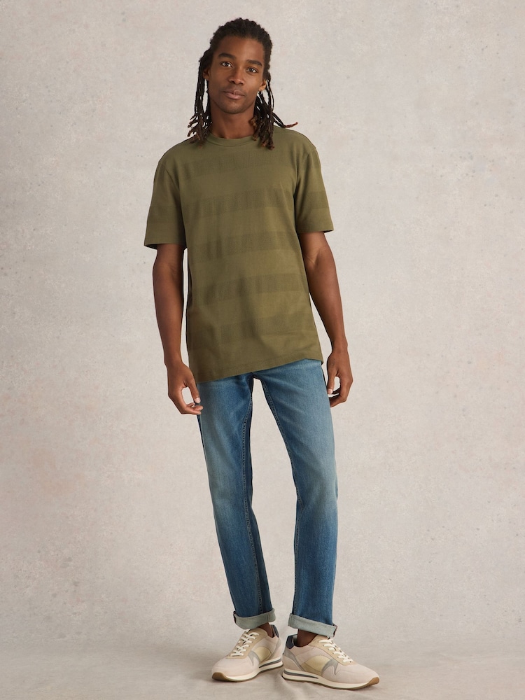 White Stuff Green Stirling Textured Short Sleeve 100% Cotton T-Shirt - Image 1 of 6