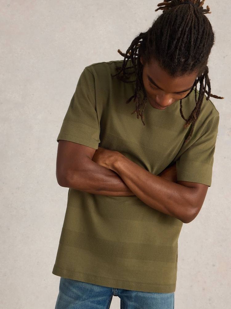 White Stuff Green Stirling Textured Short Sleeve 100% Cotton T-Shirt - Image 3 of 6