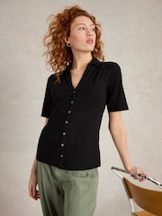 White Stuff Black 100% Cotton Annie Jersey Shirt - Image 1 of 6