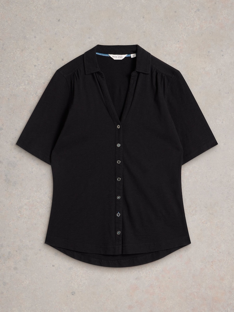 White Stuff Black 100% Cotton Annie Jersey Shirt - Image 5 of 6