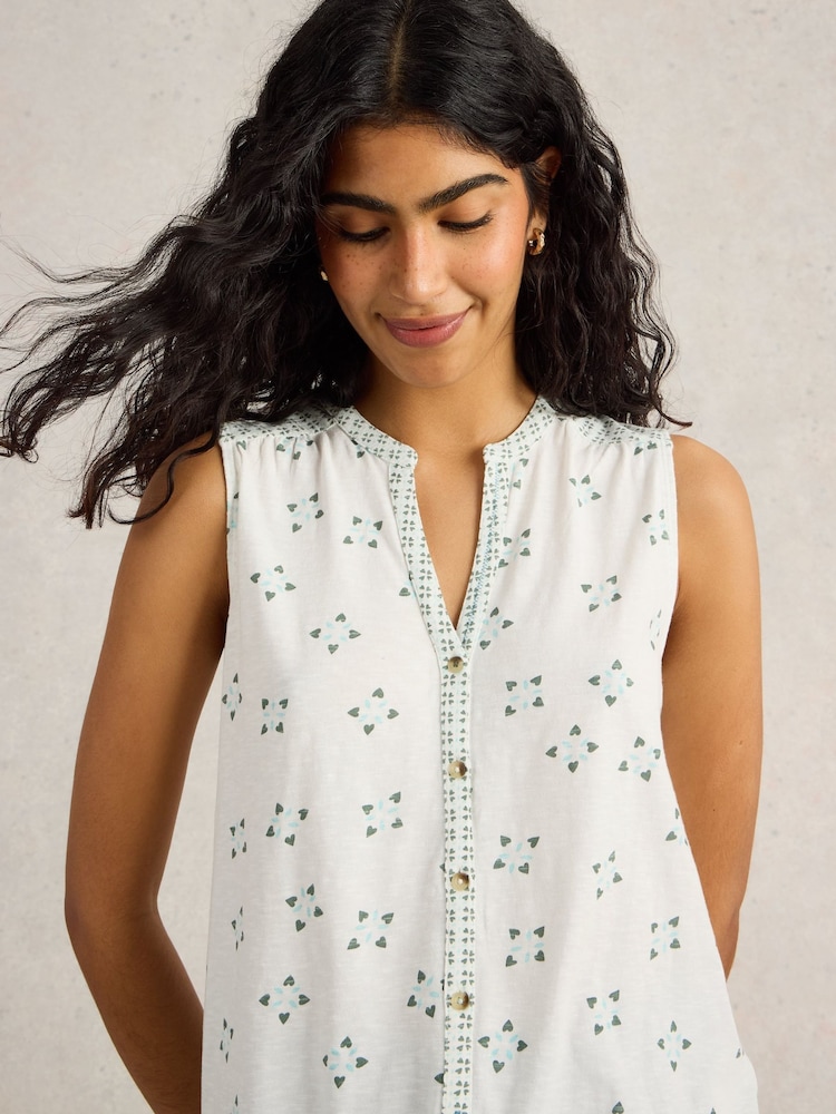 White Stuff White Tulip Sleeveless Cotton Shirt - Image 4 of 6