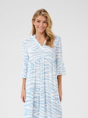 Kaffe Blue Edita Tiered Knee Length V-Neck Dress - Image 1 of 6