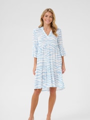 Kaffe Blue Edita Tiered Knee Length V-Neck Dress - Image 2 of 6