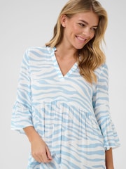 Kaffe Blue Edita Tiered Knee Length V-Neck Dress - Image 4 of 6