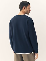 Navy Blue/Khaki Green Long Sleeve Mock Crew Neck 100% Cotton T-Shirts 2 Pack - Image 5 of 10