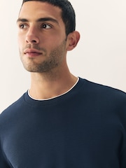 Navy Blue/Khaki Green Long Sleeve Mock Crew Neck 100% Cotton T-Shirts 2 Pack - Image 6 of 10
