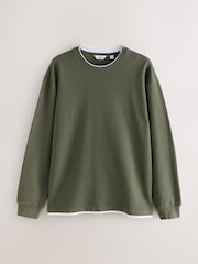 Navy Blue/Khaki Green Long Sleeve Mock Crew Neck 100% Cotton T-Shirts 2 Pack - Image 8 of 10