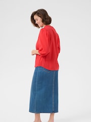 Kaffe Red KAjollia Notch Neck 3/4 Sleeves 100% Cotton Blouse - Image 3 of 5